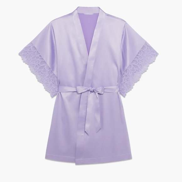 Savage Fenty By Rihanna Not Sorry Satin Short Robe - M/L - Lavender - NEW! - Picture 2 of 9